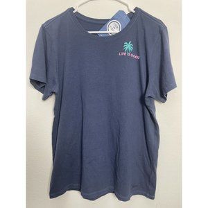 NWT Womens Life Is Good Large L Crusher Tee T-Shirt Palm Tree 80's Style Blue